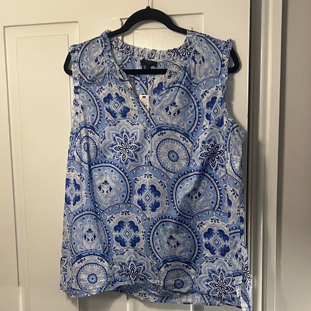 Talbots Floral Blue and White Sleeveless Top